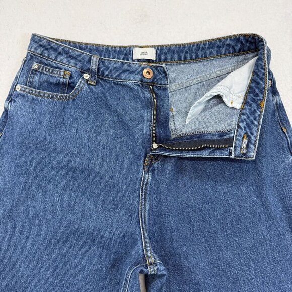 River Island Alexa Crop Super Wide Leg Jeans Midwash Blue Retro Size 14 US 10 - Picture 6 of 12